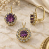 Oro Laminado Earring and Pendant Adult Set, Gold Filled Style with White Cubic Zirconia, Polished, Golden Finish, 5.057.011