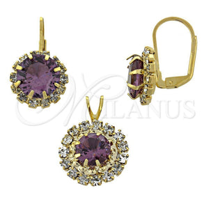 Oro Laminado Earring and Pendant Adult Set, Gold Filled Style with White Cubic Zirconia, Polished, Golden Finish, 5.057.011