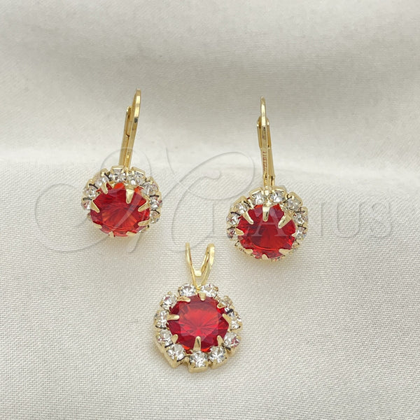 Oro Laminado Earring and Pendant Adult Set, Gold Filled Style with White Cubic Zirconia, Polished, Golden Finish, 5.057.012