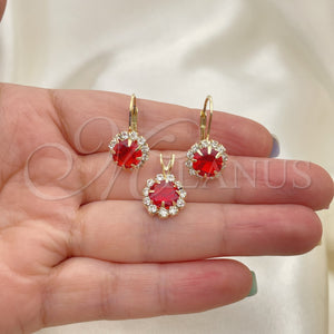 Oro Laminado Earring and Pendant Adult Set, Gold Filled Style with White Cubic Zirconia, Polished, Golden Finish, 5.057.012