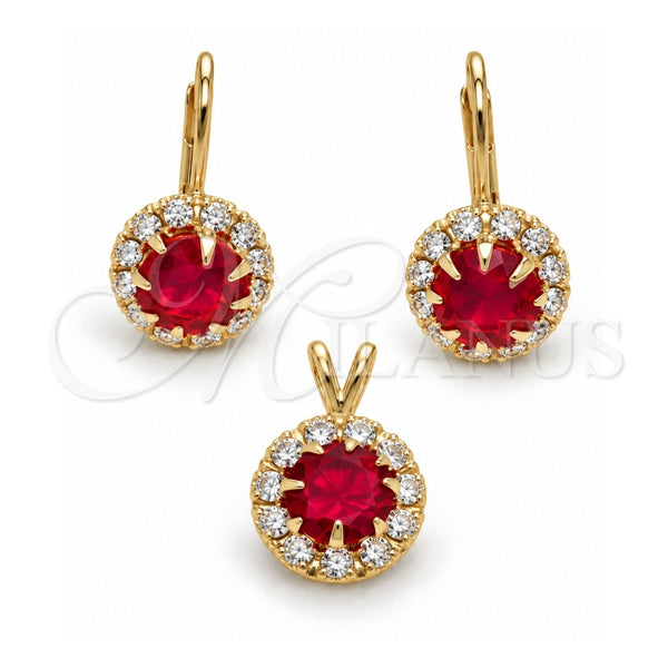 Oro Laminado Earring and Pendant Adult Set, Gold Filled Style with White Cubic Zirconia, Polished, Golden Finish, 5.057.012