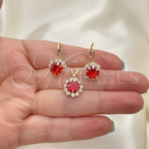 Oro Laminado Earring and Pendant Adult Set, Gold Filled Style with White Cubic Zirconia, Polished, Golden Finish, 5.057.012