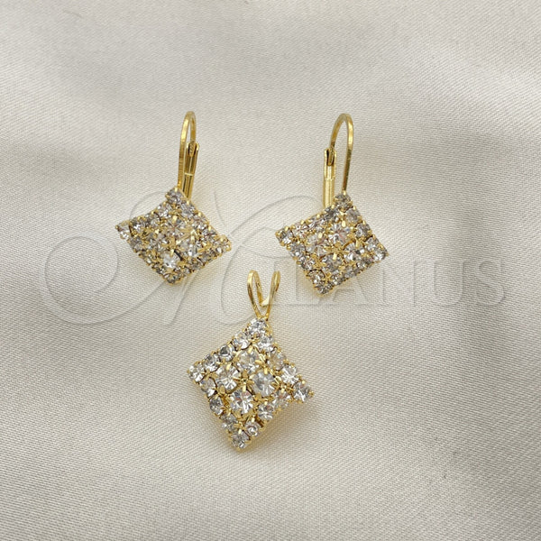 Oro Laminado Earring and Pendant Adult Set, Gold Filled Style with White Cubic Zirconia, Polished, Golden Finish, 5.056.006