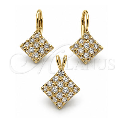 Oro Laminado Earring and Pendant Adult Set, Gold Filled Style with White Cubic Zirconia, Polished, Golden Finish, 5.056.006