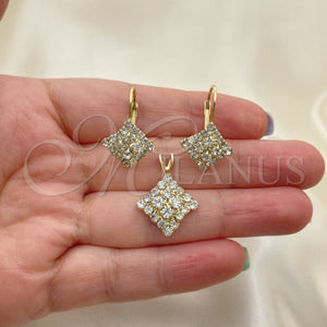 Oro Laminado Earring and Pendant Adult Set, Gold Filled Style with White Cubic Zirconia, Polished, Golden Finish, 5.056.006