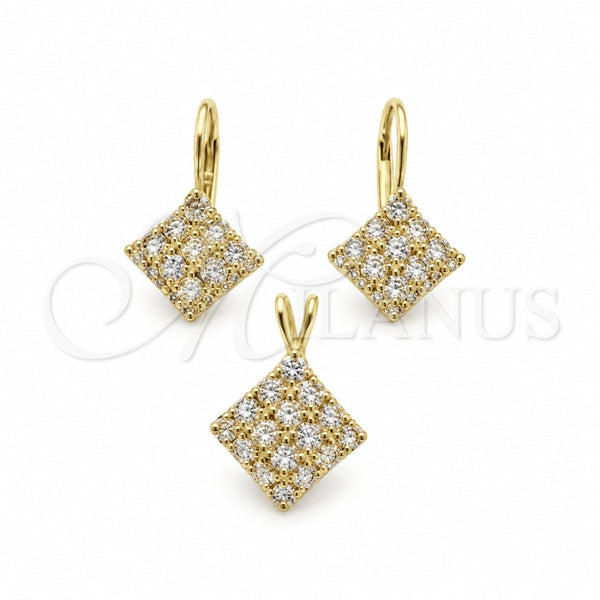 Oro Laminado Earring and Pendant Adult Set, Gold Filled Style with White Cubic Zirconia, Polished, Golden Finish, 5.056.006