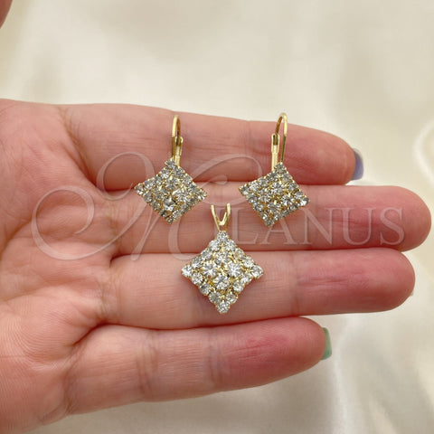 Oro Laminado Earring and Pendant Adult Set, Gold Filled Style with White Cubic Zirconia, Polished, Golden Finish, 5.056.006