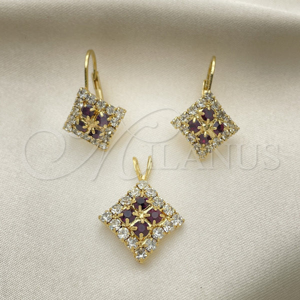 Oro Laminado Earring and Pendant Adult Set, Gold Filled Style with White Cubic Zirconia, Polished, Golden Finish, 5.056.007