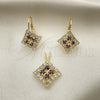Oro Laminado Earring and Pendant Adult Set, Gold Filled Style with White Cubic Zirconia, Polished, Golden Finish, 5.056.007