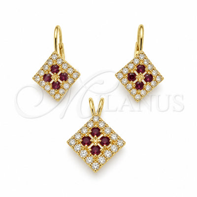 Oro Laminado Earring and Pendant Adult Set, Gold Filled Style with White Cubic Zirconia, Polished, Golden for wholesale, main product view