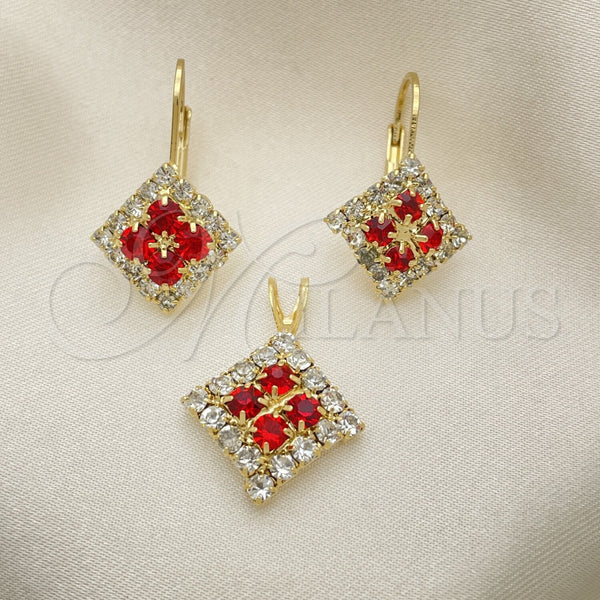 Oro Laminado Earring and Pendant Adult Set, Gold Filled Style with White Cubic Zirconia, Polished, Golden Finish, 5.056.008