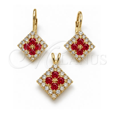 Oro Laminado Earring and Pendant Adult Set, Gold Filled Style with White Cubic Zirconia, Polished, Golden Finish, 5.056.008