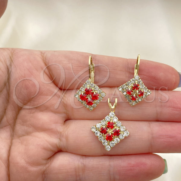 Oro Laminado Earring and Pendant Adult Set, Gold Filled Style with White Cubic Zirconia, Polished, Golden Finish, 5.056.008