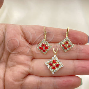 Oro Laminado Earring and Pendant Adult Set, Gold Filled Style with White Cubic Zirconia, Polished, Golden Finish, 5.056.008
