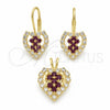 Oro Laminado Earring and Pendant Adult Set, Gold Filled Style Heart Design, with White Cubic Zirconia, Polished, Golden Finish, 5.056.011
