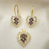 Oro Laminado Earring and Pendant Adult Set, Gold Filled Style Heart Design, with White Cubic Zirconia, Polished, Golden Finish, 5.056.011