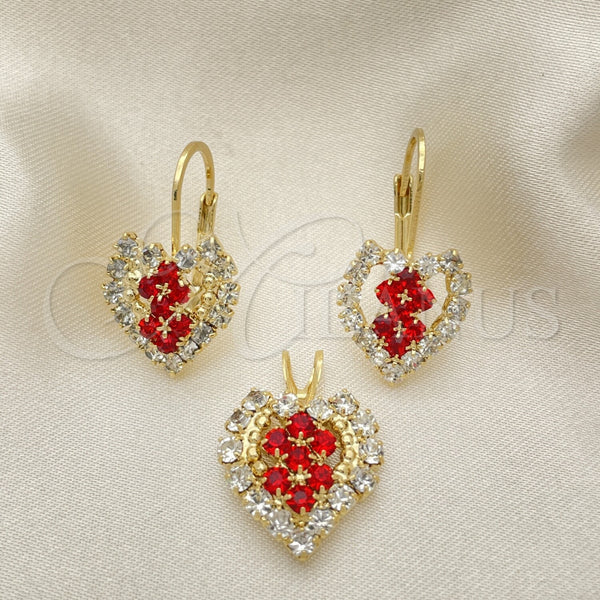 Oro Laminado Earring and Pendant Adult Set, Gold Filled Style Heart Design, with White Cubic Zirconia, Polished, Golden Finish, 5.056.012