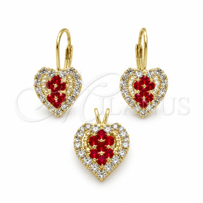 Oro Laminado Earring and Pendant Adult Set, Gold Filled Style Heart Design, with White Cubic Zirconia for wholesale, main product view
