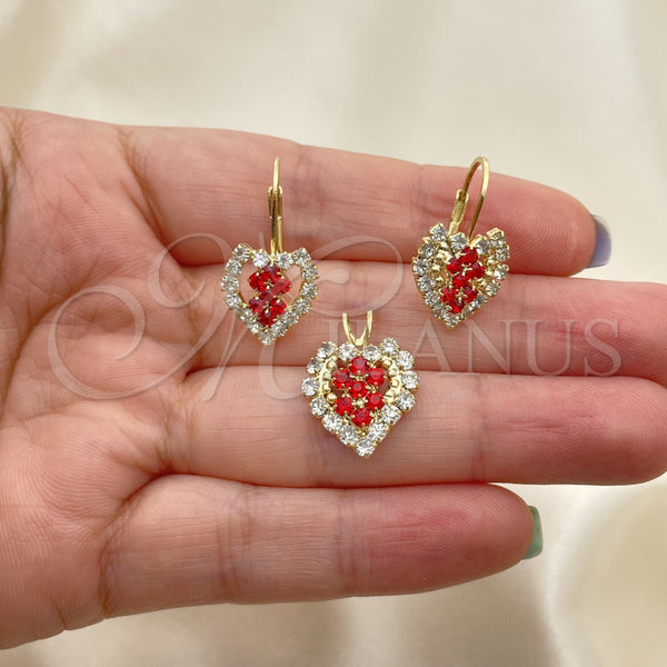 Oro Laminado Earring and Pendant Adult Set, Gold Filled Style Heart Design, with White Cubic Zirconia, Polished, Golden Finish, 5.056.012