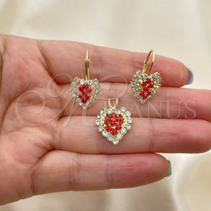 Oro Laminado Earring and Pendant Adult Set, Gold Filled Style Heart Design, with White Cubic Zirconia, Polished, Golden Finish, 5.056.012