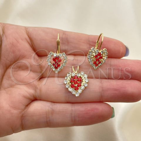 Oro Laminado Earring and Pendant Adult Set, Gold Filled Style Heart Design, with White Cubic Zirconia, Polished, Golden Finish, 5.056.012