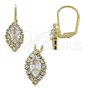 Oro Laminado Earring and Pendant Adult Set, Gold Filled Style with White Cubic Zirconia, Polished, Golden Finish, 5.058.014
