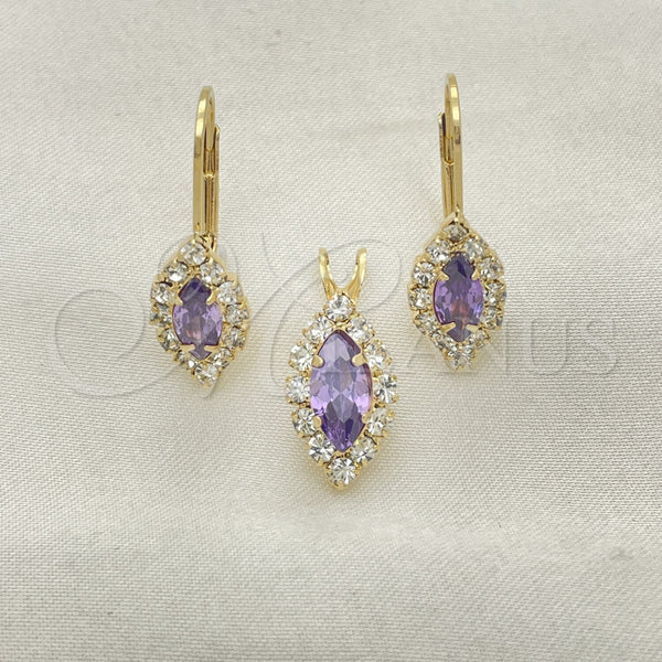 Oro Laminado Earring and Pendant Adult Set, Gold Filled Style with White Cubic Zirconia, Polished, Golden Finish, 5.058.015