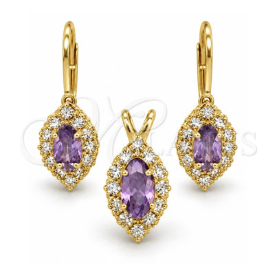 Oro Laminado Earring and Pendant Adult Set, Gold Filled Style with White Cubic Zirconia, Polished, Golden Finish, 5.058.015