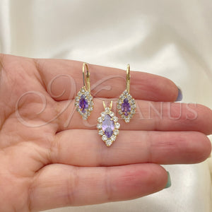 Oro Laminado Earring and Pendant Adult Set, Gold Filled Style with White Cubic Zirconia, Polished, Golden Finish, 5.058.015