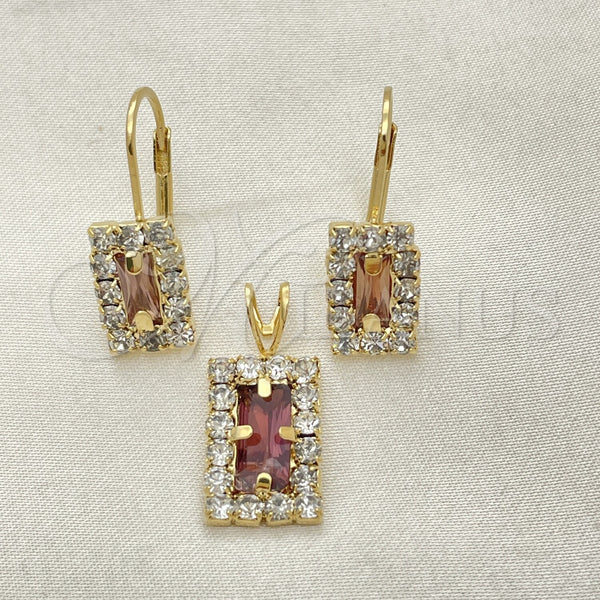 Oro Laminado Earring and Pendant Adult Set, Gold Filled Style with White Cubic Zirconia, Polished, Golden Finish, 5.057.015