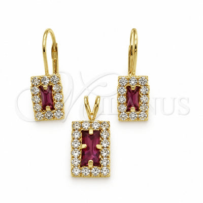 Oro Laminado Earring and Pendant Adult Set, Gold Filled Style with White Cubic Zirconia, Polished, Golden for wholesale, main product view