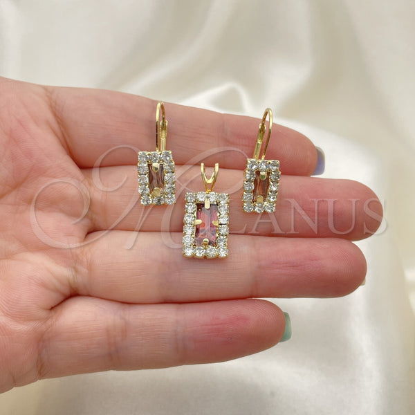 Oro Laminado Earring and Pendant Adult Set, Gold Filled Style with White Cubic Zirconia, Polished, Golden Finish, 5.057.015