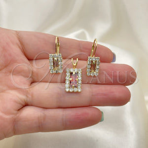 Oro Laminado Earring and Pendant Adult Set, Gold Filled Style with White Cubic Zirconia, Polished, Golden Finish, 5.057.015