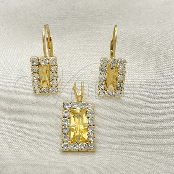 Oro Laminado Earring and Pendant Adult Set, Gold Filled Style with Champagne and White Cubic Zirconia, Polished, Golden Finish, 5.057.014.1