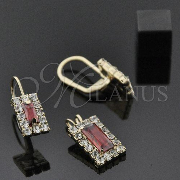 Oro Laminado Earring and Pendant Adult Set, Gold Filled Style with White Cubic Zirconia, Polished, Golden Finish, 5.057.016