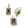 Oro Laminado Earring and Pendant Adult Set, Gold Filled Style with White Cubic Zirconia, Polished, Golden Finish, 5.057.016