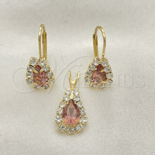 Oro Laminado Earring and Pendant Adult Set, Gold Filled Style with White Cubic Zirconia, Polished, Golden Finish, 5.056.015