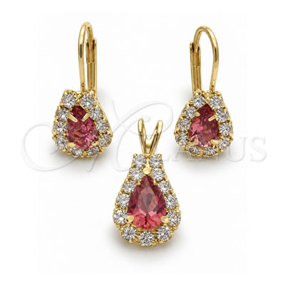 Oro Laminado Earring and Pendant Adult Set, Gold Filled Style with White Cubic Zirconia, Polished, Golden Finish, 5.056.015