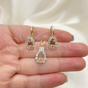 Oro Laminado Earring and Pendant Adult Set, Gold Filled Style with White Cubic Zirconia, Polished, Golden Finish, 5.056.015