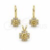 Oro Laminado Earring and Pendant Adult Set, Gold Filled Style Flower Design, with White Cubic Zirconia, Polished, Golden Finish, 5.058.010