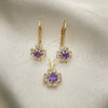 Oro Laminado Earring and Pendant Adult Set, Gold Filled Style Flower Design, with White Cubic Zirconia, Polished, Golden Finish, 5.058.011