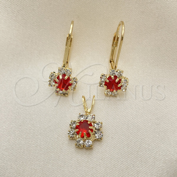 Oro Laminado Earring and Pendant Adult Set, Gold Filled Style Flower Design, with White Cubic Zirconia, Polished, Golden Finish, 5.058.012