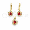 Oro Laminado Earring and Pendant Adult Set, Gold Filled Style Flower Design, with White Cubic Zirconia, Polished, Golden Finish, 5.058.012