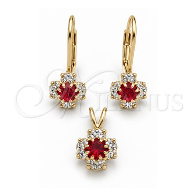 Oro Laminado Earring and Pendant Adult Set, Gold Filled Style Flower Design, with White Cubic Zirconia, Polished, Golden Finish, 5.058.012