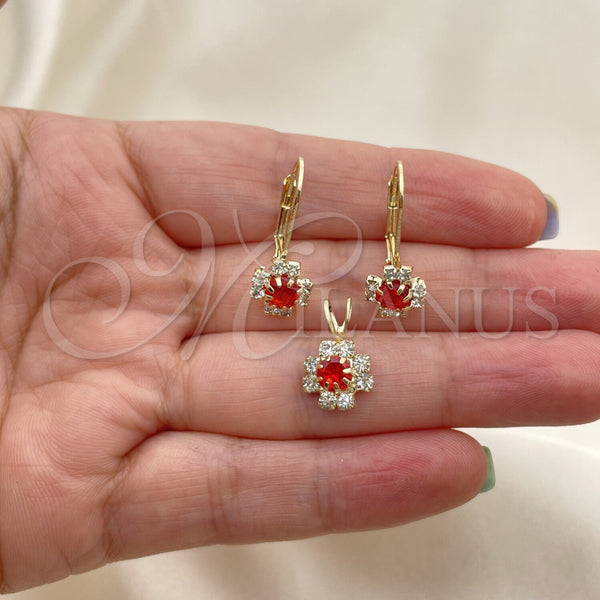Oro Laminado Earring and Pendant Adult Set, Gold Filled Style Flower Design, with White Cubic Zirconia, Polished, Golden Finish, 5.058.012