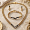 Oro Laminado Necklace, Bracelet and Earring, Gold Filled Style with White Cubic Zirconia, Polished, Golden Finish, 5.014.003