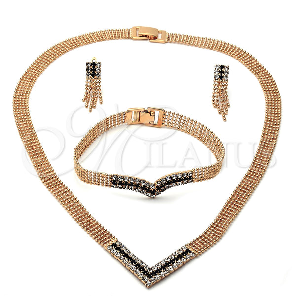 Oro Laminado Necklace, Bracelet and Earring, Gold Filled Style with White Cubic Zirconia, Polished, Golden Finish, 5.014.003
