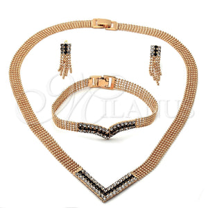 Oro Laminado Necklace, Bracelet and Earring, Gold Filled Style with White Cubic Zirconia, Polished, Golden Finish, 5.014.003