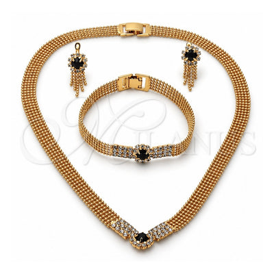 Oro Laminado Necklace, Bracelet and Earring, Gold Filled Style with White Cubic Zirconia, Polished, Golden Finish, 5.012.002