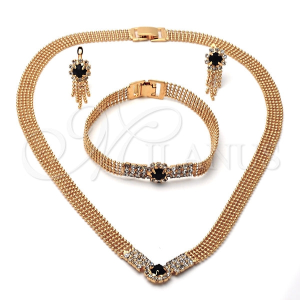 Oro Laminado Necklace, Bracelet and Earring, Gold Filled Style with White Cubic Zirconia, Polished, Golden Finish, 5.012.002